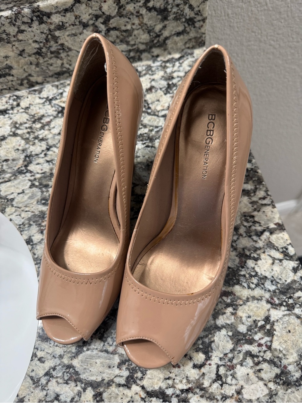 BCBGeneration Blush Patent Peep-Toe Heels